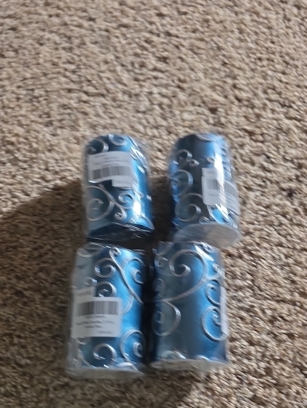 Blue Decorative Candle Set with Silver Scroll Accents